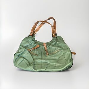 B Makowsky Sage Green Soft Leather Boho Shoulder Bag Pebble Grain